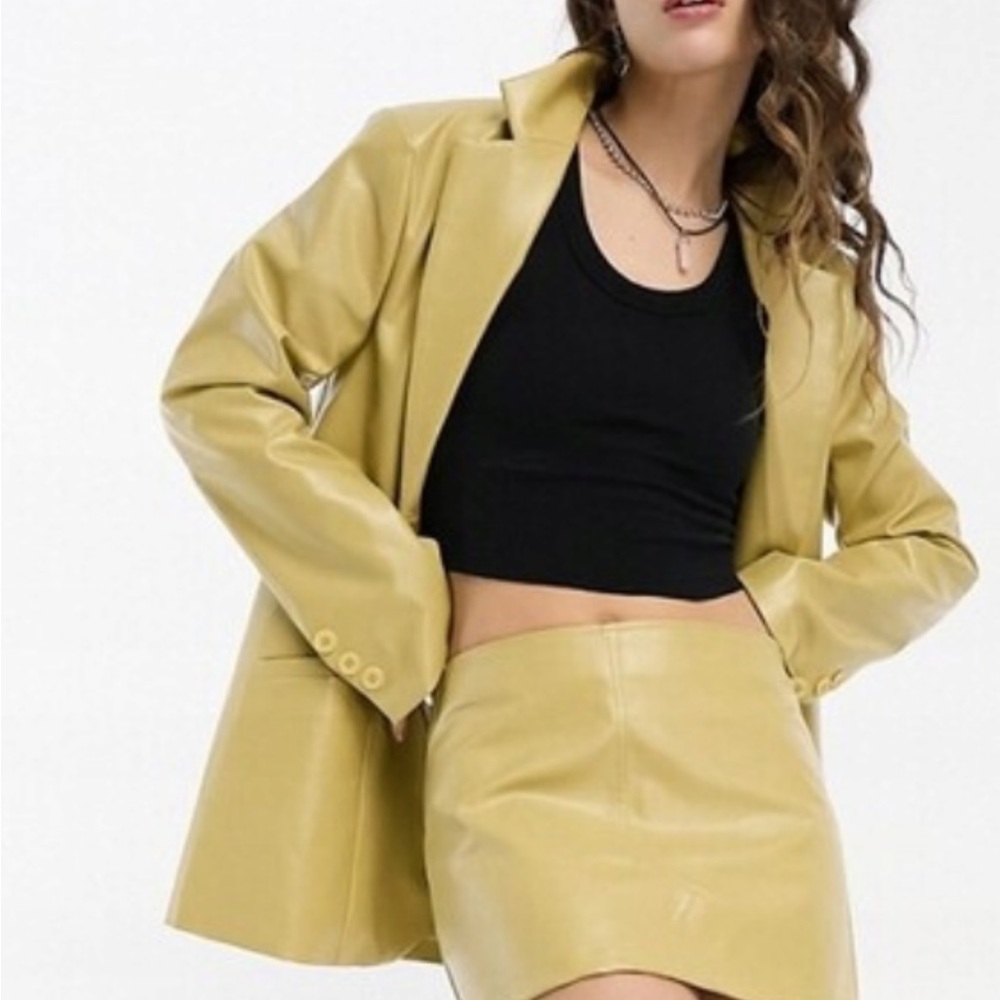 TopShop Faux Leather sage/ Olive Blazer Jacket - Women